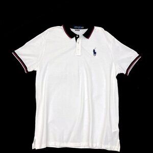 Polo Ralph Lauren Custom Slim Fit White Blue Shirt Mens XXL 2X 2XL